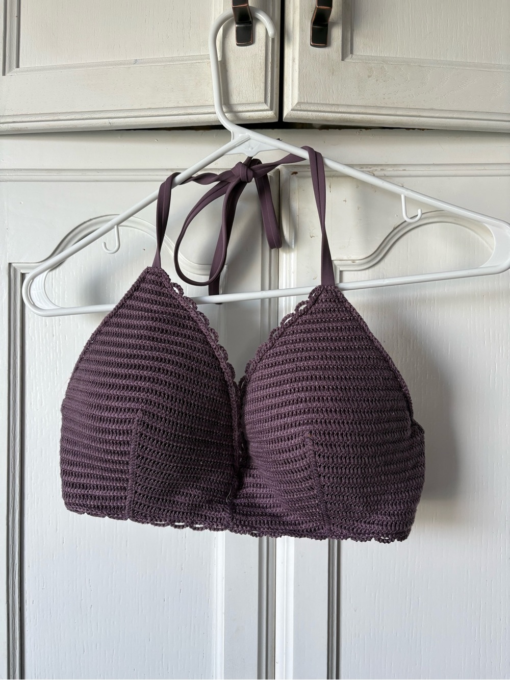 Shade & Shore Crochet Halter Bikini top in Plum